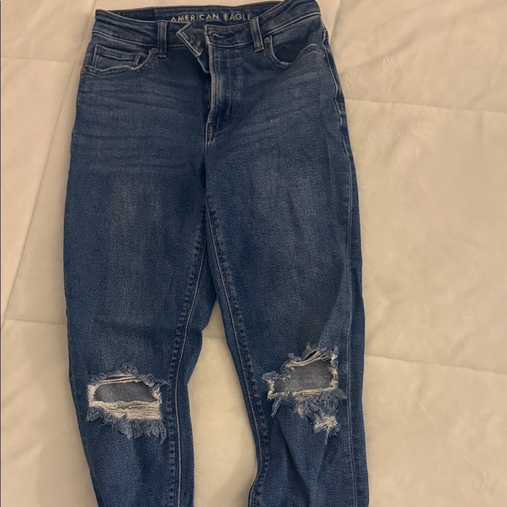 American Eagle Outfitters Women's Dark Blue Ripped Skinny Jeans